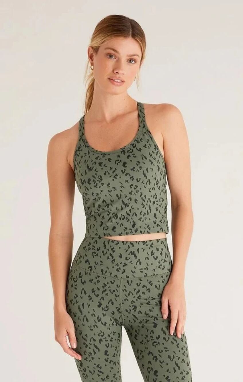 Z Supply Women's Green Black Breathe Leo Cropped Tank Top Size Medium